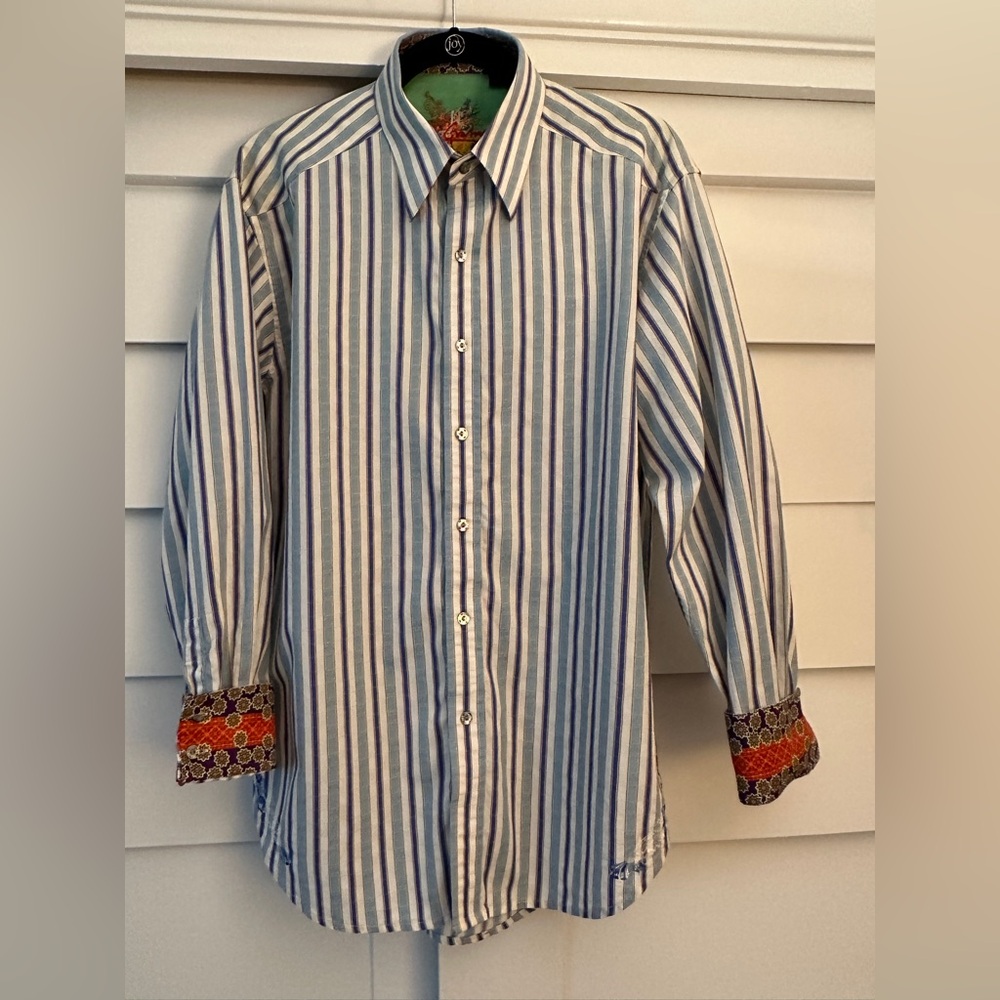 Robert Graham Button Up Shirt Mens Size  Large Stripes Flip Cuffs